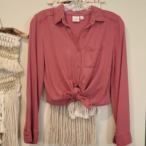 Nordstrom's BP Pink Rayon Chambray Long Sleeve Button Front Shirt, XS